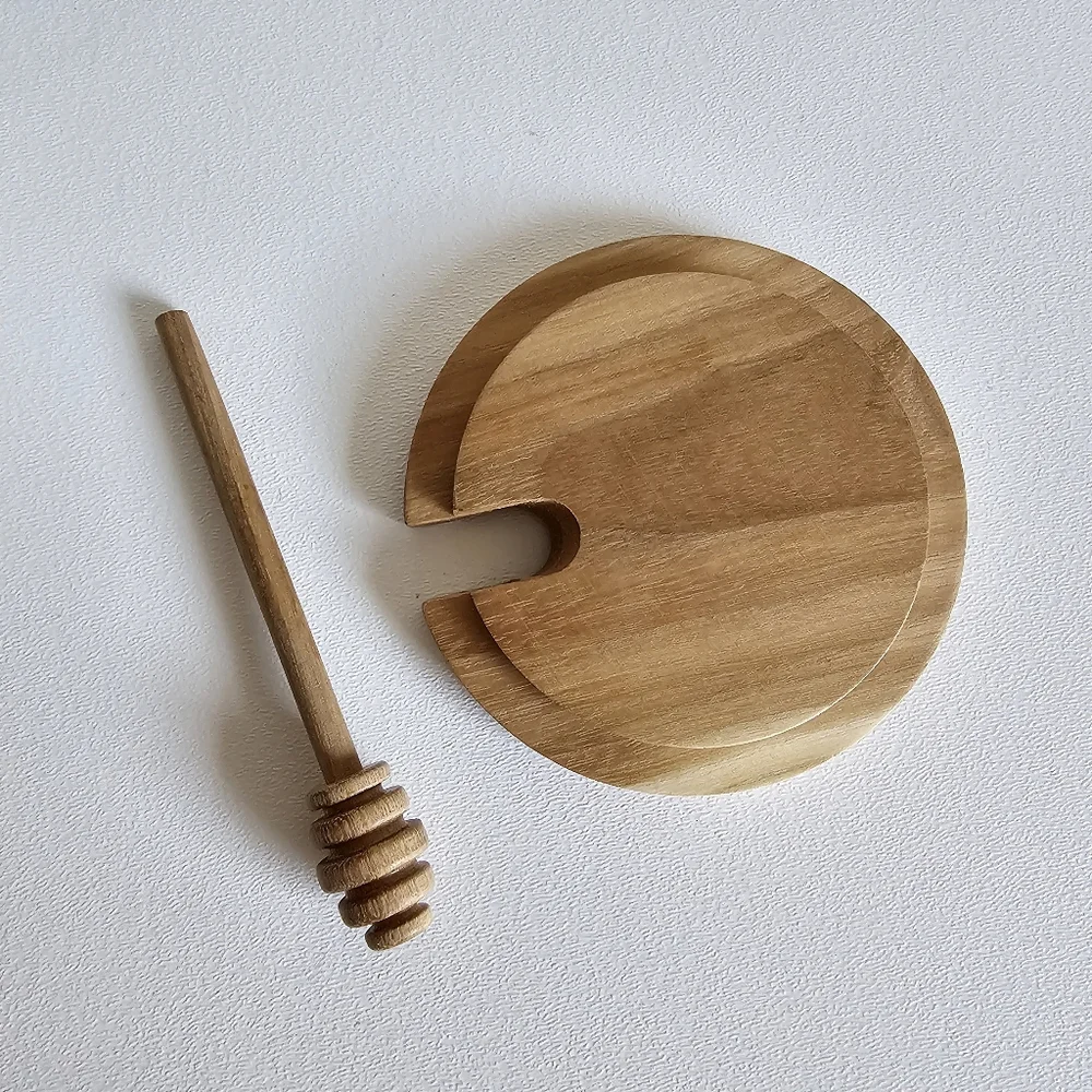 Heart & Hand With Magnolia Stonewear White Honey Jar Acacia Wooden Dipper & Lid